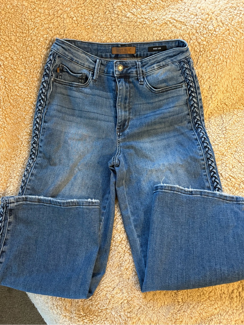 Judy Blue Medium Blue Braided Side Wide Leg Jeans